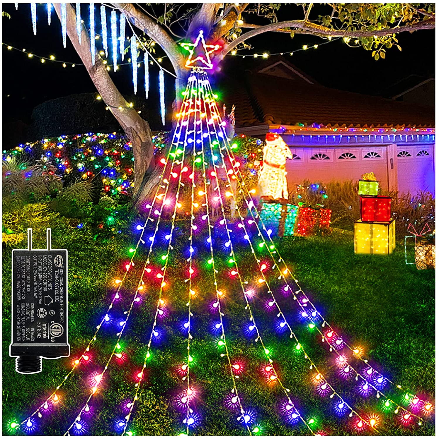 GOZFLVT Outdoor LED Christmas Tree LightShow Remote Control, 12Ft Outside  Tall Cone Artificial Flag-Pole Christmas Trees Decor for Xmas New Year