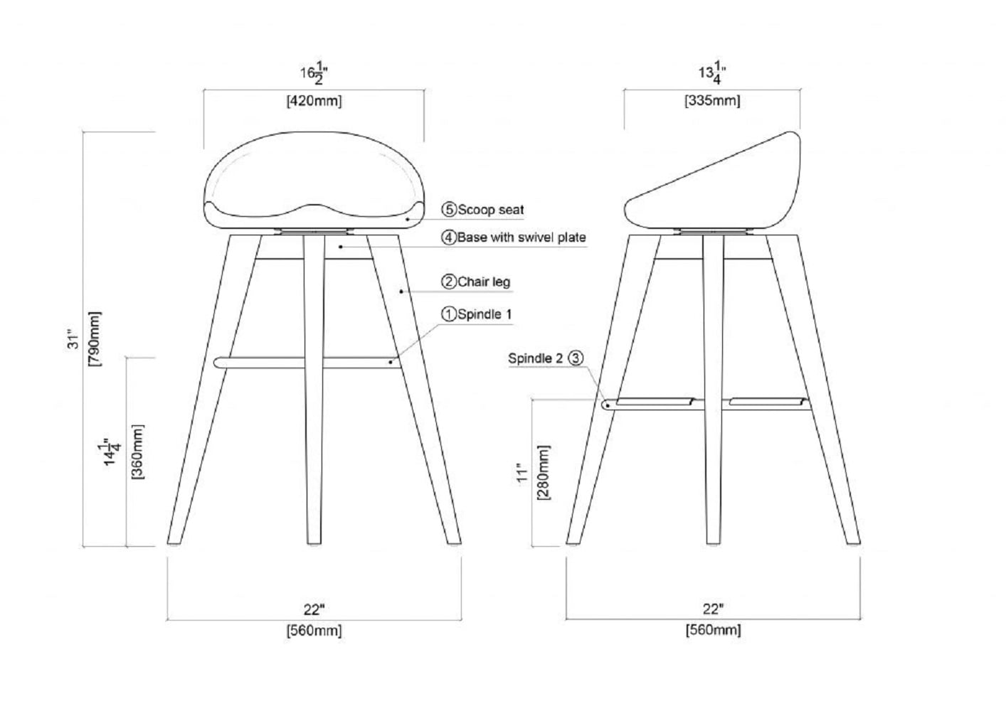 Boraam Bali 29" Backless Swivel Wood Bar Stool, Natural Finish