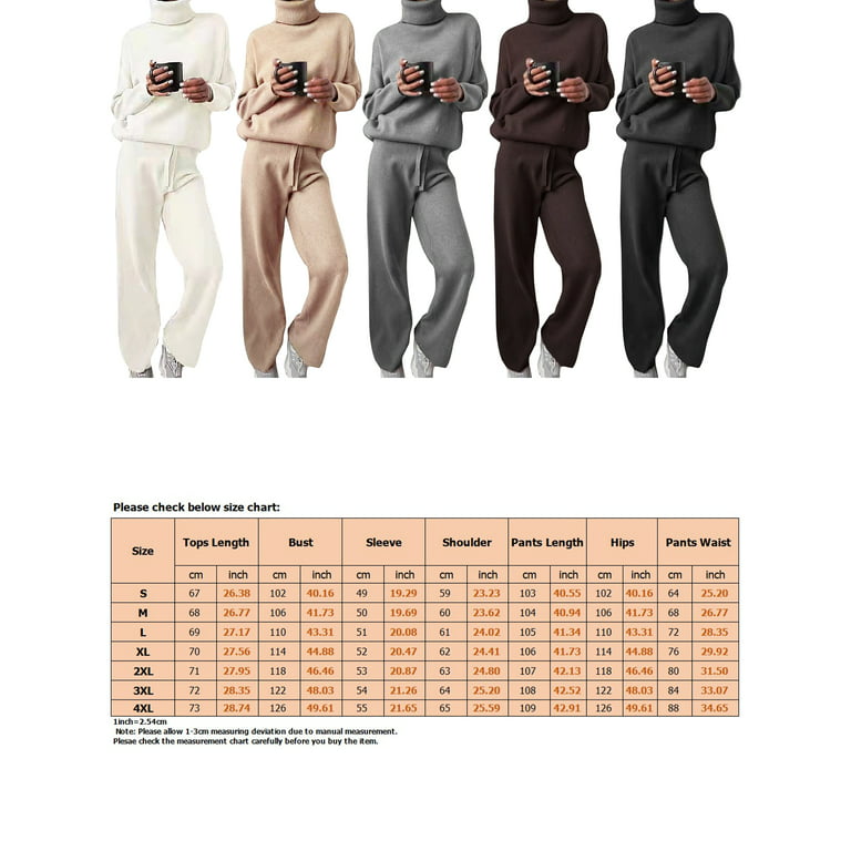 Frontwalk Ladies Two Piece Outfit High Neck Sweater Sets Long Sleeve Lounge  Set Party Baggy Sweatsuits Wide Leg Knit Outfits Khaki 3XL 