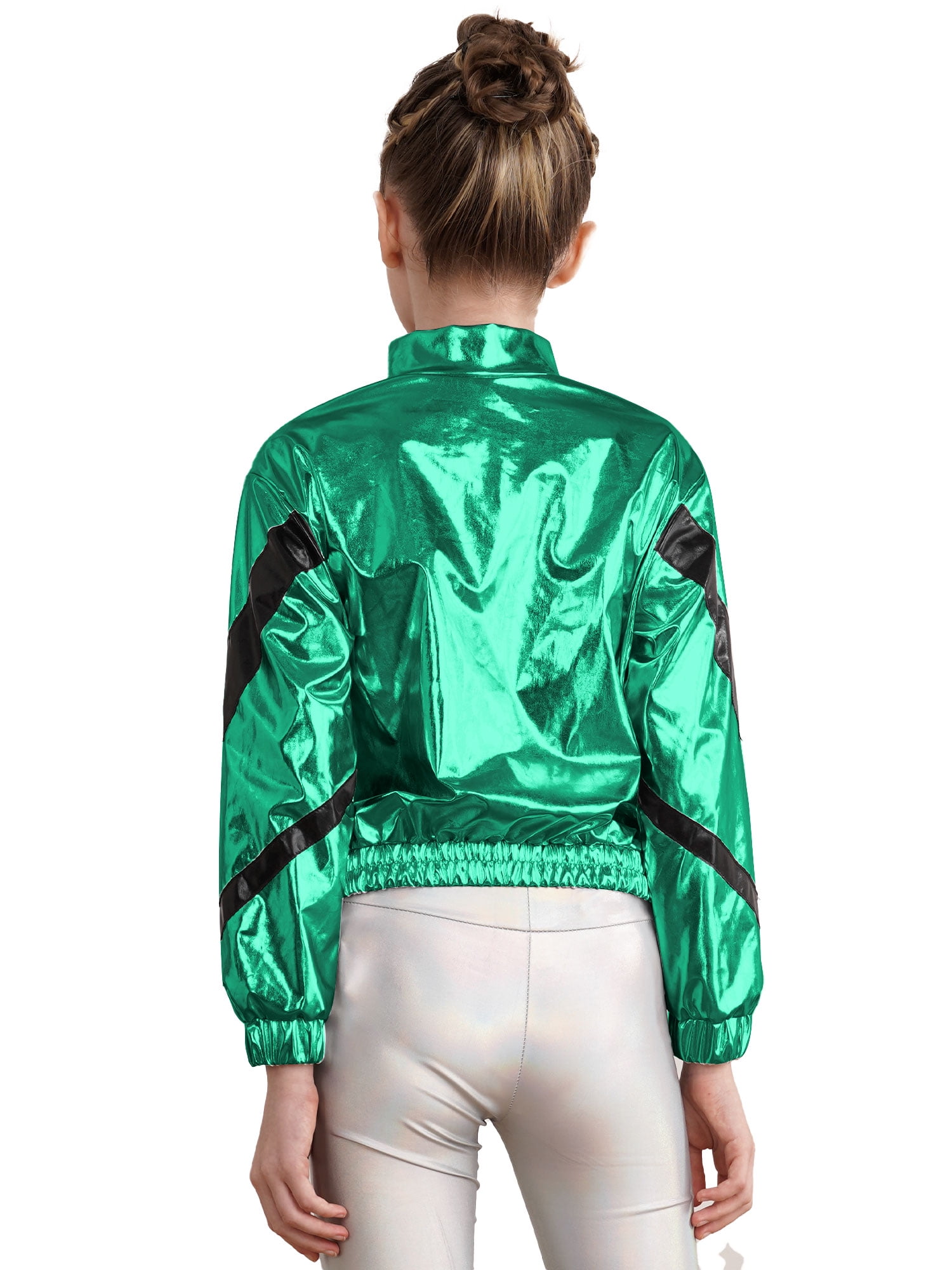 Sxiwei Girls Sparkle Metallic Zipper Long Sleeve Bomber