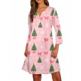 thumbnail image 4 of Christmas Dresses for Women Women's Christmas Printed Fashionable V-neck Button Seven Part Cuff Pocket Dress for Holiday Party,Light pink,S, 4 of 4