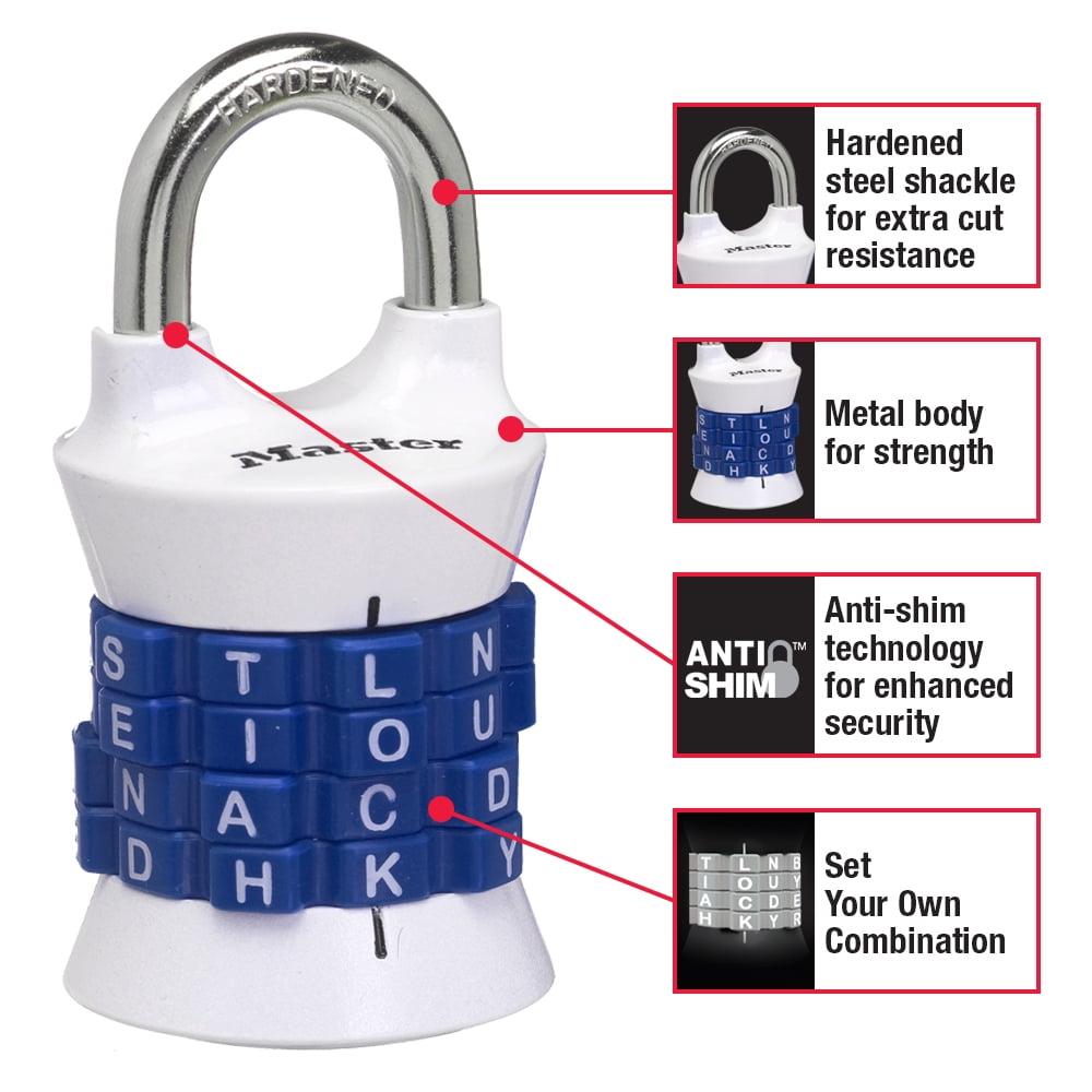 2 Pack Assorted Colors Master Lock 1535DWD Locker Lock Set Your Own Word Combination Padlock