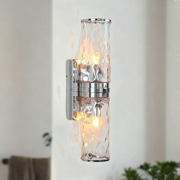 Minimalistt Tube Brushed Nickel Glass Shade with Malleolar Groove Vanity Light, Hand-polished Wall-Mounted Sconce, Unique Elegant Indoor Sconce,Wall Light beside Mirror, for Bathroom , Living Room