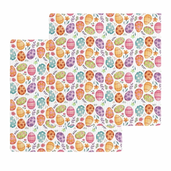 Easter Eggs Kitchen Dish Towels for Drying Dishes Set of 2, Colorful Eggs Spring Flowers Leaves Garden Plants Waffle Weave Microfiber Hand Tea Bathroom Towels Quick Dry & Absorbent Towel 12x12