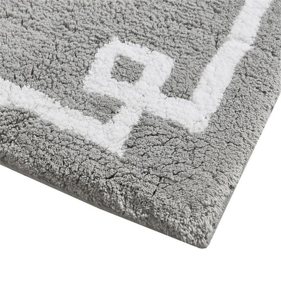 Pemberly Row Contemporary Cotton Tufted Bath Rug 24x40 in Gray