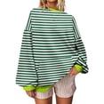thumbnail image 2 of Fall Saving! HVOBTTY Women's Long Sleeved Sweatshirts, Fall and Winter Tops for Women, Women's Casual Soft Loose Striped Color Block Crew Neck Sweatshirt with Pocket Green, Green, 2 of 4
