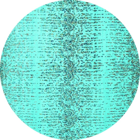 Ahgly Company Indoor Round Abstract Turquoise Blue Contemporary Area Rugs, 4' Round