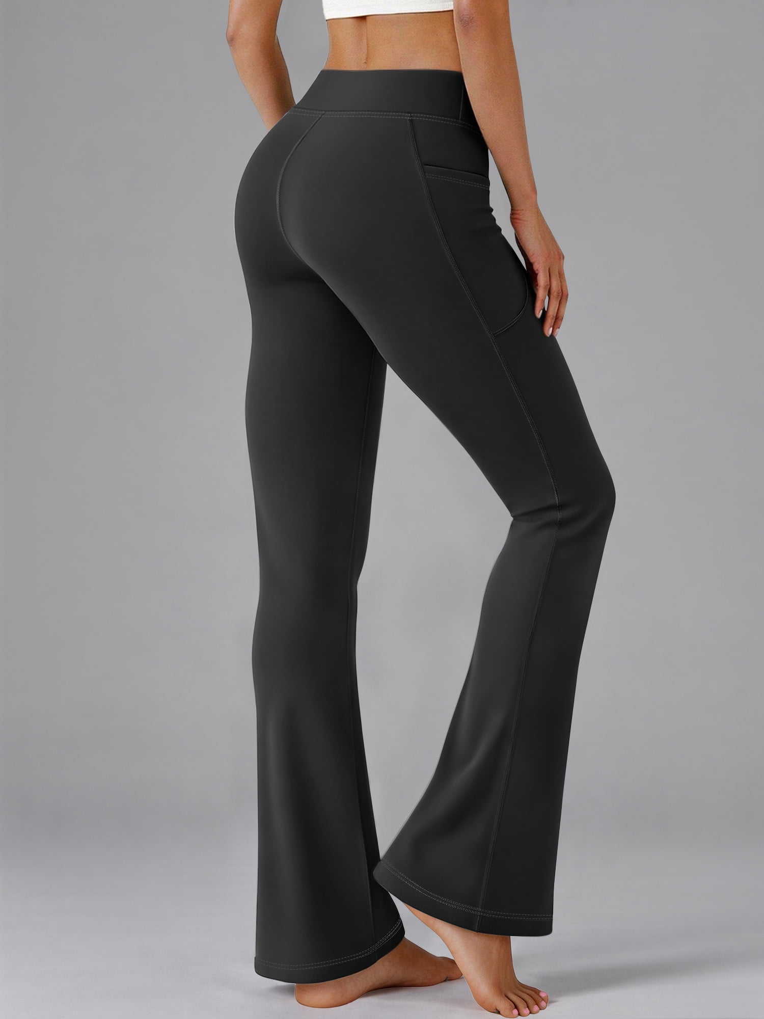 Rosvigor Flare Yoga Pants for Women High Waisted Leggings Tummy Control Workout Pants No Front Seam Trousers with Pockets