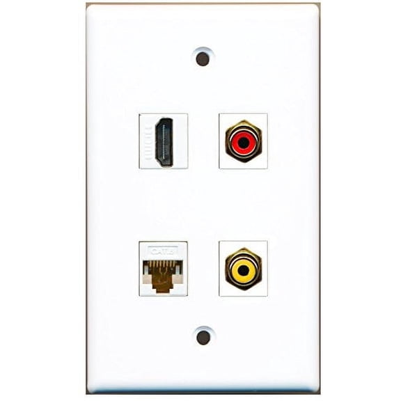 RiteAV - 1 Port HDMI 1 Port RCA Red 1 Port RCA Yellow 1 Port Cat6 Ethernet White Wall Plate