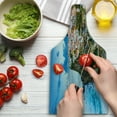 thumbnail image 3 of Mediterranean Cutting Board, Portuguese Town Coast Azenhas Do Mar Beach by Cliffs Village Shore Theme, Decorative Tempered Glass Cutting and Serving Board, Wine Bottle Shape, Multicolor, by Ambesonne, 3 of 5