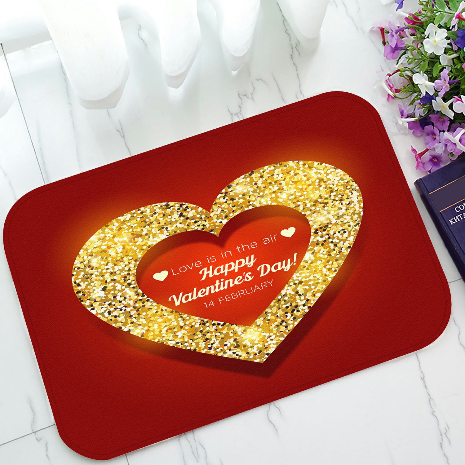 ABPHQTO Happy Valentine'S Day Card With Heart Doormat Entrance Rug Area