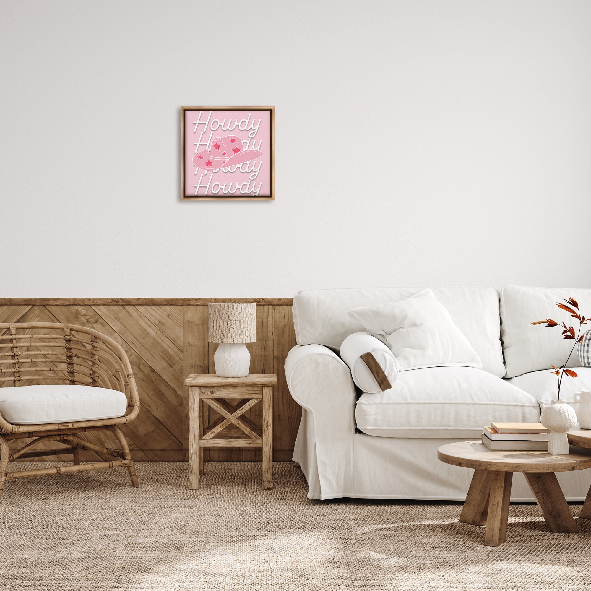 Stupell Industries Soft Pink Howdy Pattern Beauty & Fashion Painting Brown Floater Framed Canvas Art Print Wall Art, 18 x 18