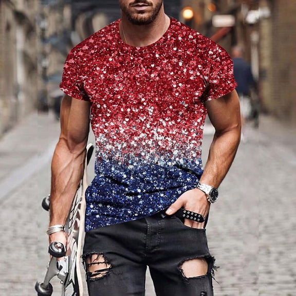 Gamivast Patriotic American Flag for Men T Shirt Vintage Vertical Painted Graphic Short Sleeve Crewneck Casual Fit Summer Independence Day Holiday Shirts Tops Tees