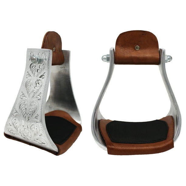 Horse Saddle Western Riding Engraved Aluminum Stirrups 4.5" Wide Tread