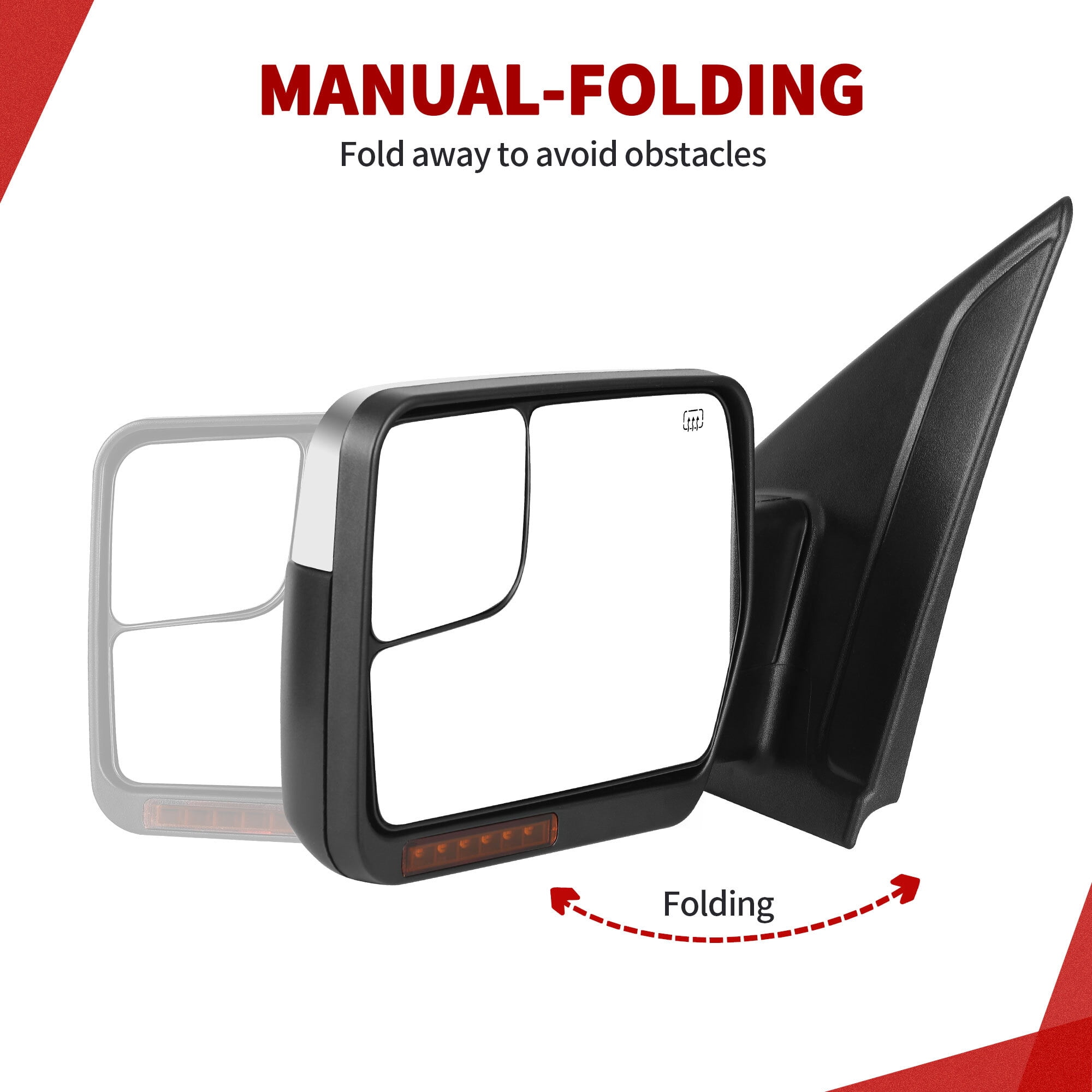 LEDKINGDOMUS Power Heated Manual Folding Left Driver Side Mirror with Turn Signal & Puddle Light Compatible with Ford F150 2004 2005 2006 2007 2008 2009 2010 2011 2012 2013 2014 Chrome