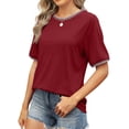 thumbnail image 3 of MOSHU Dressy Women Tops Crewneck Blouses for Women Striped Colorblock Short Sleeve Shirts Casual Summer Tops, 3 of 9