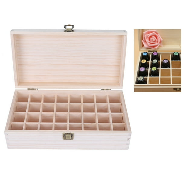 Caja de madera para almacenamiento de aceites esenciales, 32 rejillas Esencial de madera Caja de almacenamiento de aceites esenciales de madera Contenedor de almacenamiento de aceites esenciales de madera Diseño de última generación