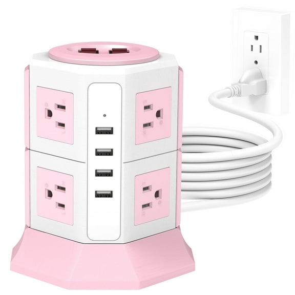HITRENDS Surge Protector Power Strip Tower with 8 Outlet 4 USB Ports, 6.5ft Power Cord  Electric Charging Station, Pink