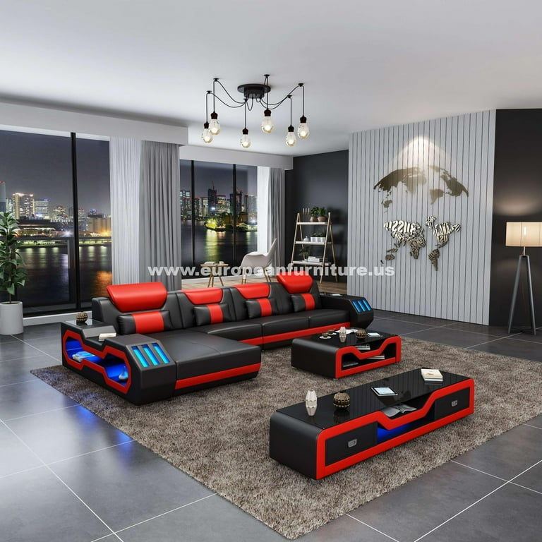 Red And Black Sofa Set Designs Baci Living Room