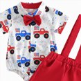thumbnail image 6 of HCNTES Infant Baby Boy Outfits Dress Clothes Bowtie 4th of July Car USA Romper Shirts Suspender Shorts Overalls Set Summer Suit, 6 of 7