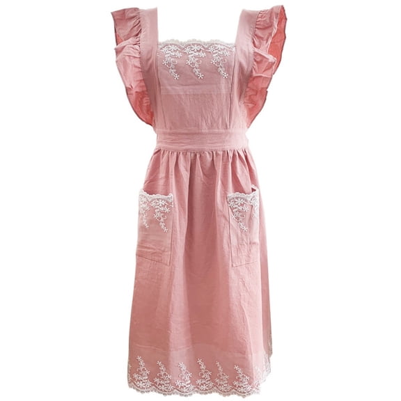 Vintage Ruffle Apron for Women Cross Back Garden Cooking Aprons Cute Cotton Apron Frilly Lace Ruffle Adjustable Pinafore Apron Dress