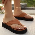 thumbnail image 5 of Rokment Quilted Platform Flip Flops for Woman 2026 Beach Summer Trendy Casual Leather Chunky Flat Dress Slip on Comfortable Walking Backless Sandals Brown Size 6, 5 of 7