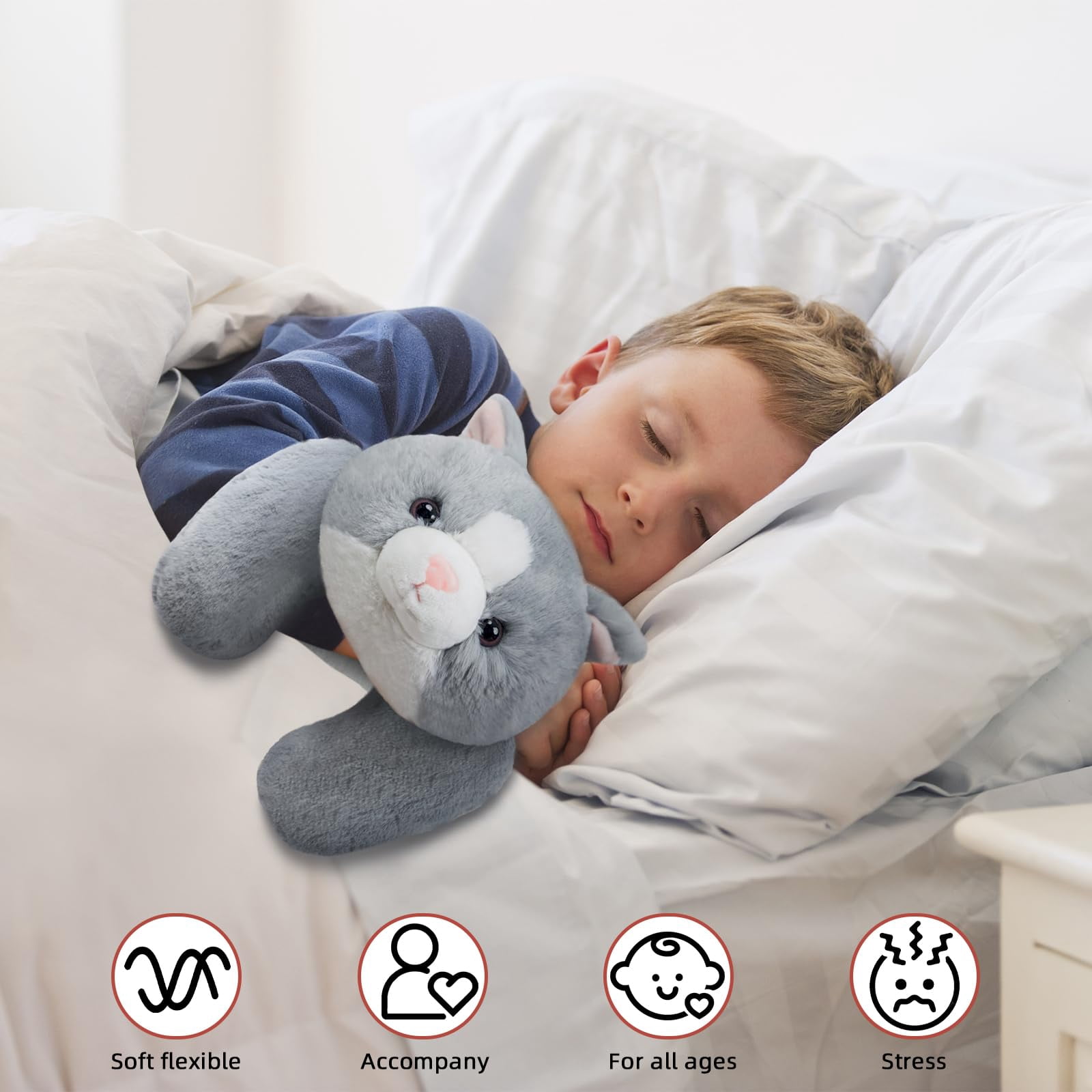 Niuniu Daddy Weighted Cat stuffed animal,20" Giant Anxiety Grey Stuffed Cat Plush Toy,3.3-Pound Sensory Large Cat plushie Pillow Birthday Christmas Gift for Girls,Boys&Adults, Include Bag Sticker Car