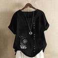 thumbnail image 3 of TKLPEHG Casual Tops for Women Crew Neck Button Roll Sleeve T-shirt Comfy Soft Summer Loose Fitted Short Sleeve T Shirts Fashion Print Tshirt Womens Clothes (Black,XL), 3 of 4