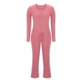 thumbnail image 4 of OIOLOYJM Two Piece Sets for Women Flowy Dressy Lounge Set Fashion Long Sleeve Cropped Tops Wide Leg Drawstring Pants Casual Outfits Spring Summer Vacation Travel Tracksuit Pink M, 4 of 4
