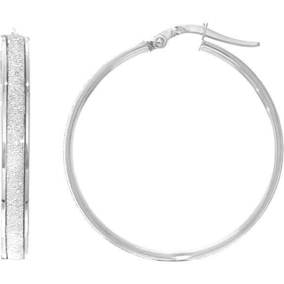 14k White Gold 30mm Glitter Hoop Earrings