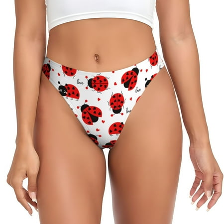 Rateoe Ladybug And Heart Pattern Seamless Women Underwear Thongs No Show Ladies Thong No Line Breathable Comfortable Panties Undies for Women-Medium