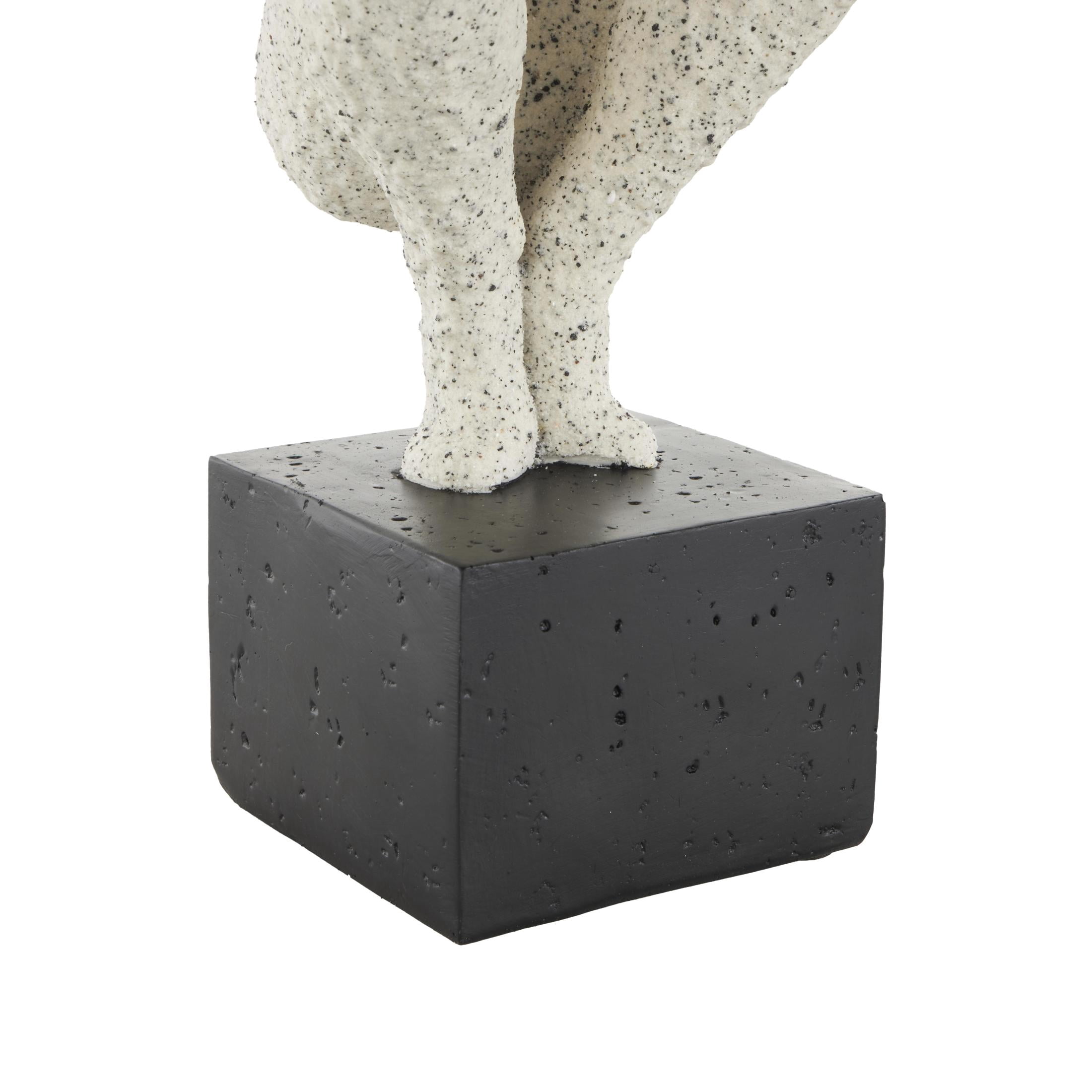 6" x 16" Cream Polystone Crouching People Sculpture with Black Square Base, by DecMode