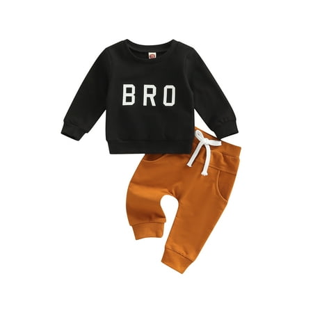 

wybzd Fall Winter Newborn Infant Baby Boy Clothes Set BUB Club Long Sleeve Sweatshirts Top Pant Outfit Black 18-24 Months