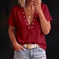 thumbnail image 3 of cocolona Summer V Neck Tops for Women Short Sleeve Grommet Eyelet Shirts Trendy Casual Solid Color Blouses, 3 of 7
