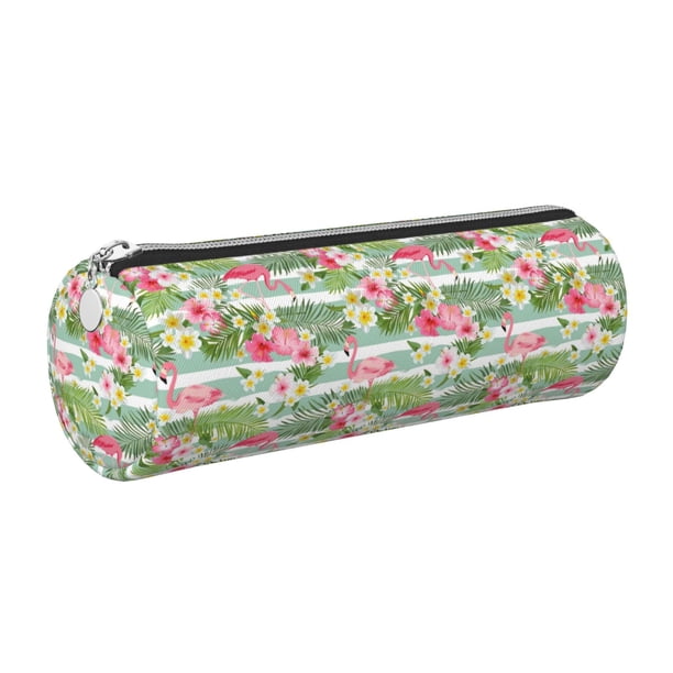 Disketp Tropical Flamingo Estuche Organizador de Lápices de Cuero, Estuche de Oficina con Cremallera para Bolígrafo y Lápiz