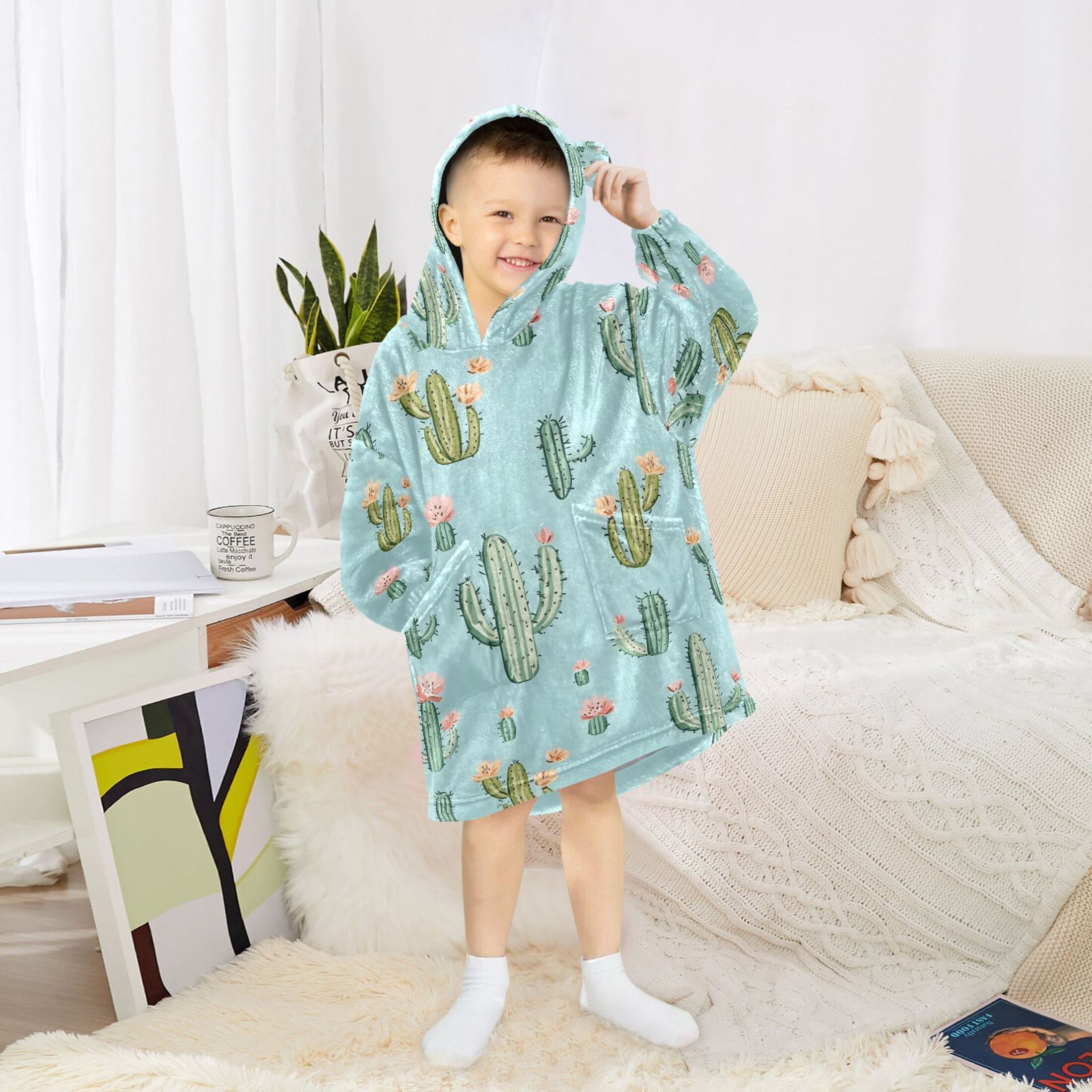 joogoo Blanket Hoodie for Cactus Flower Oversize Sweatshirt 3-14 YR L