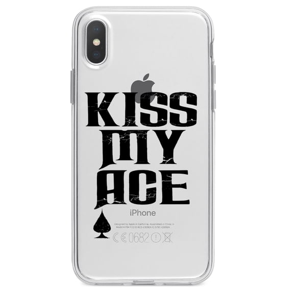 DistinctInk Clear Shockproof Hybrid Case for iPhone X / XS (5.8" Screen) - TPU Bumper Acrylic Back Tempered Glass Screen Protector - Kiss My ACE - Poker Blackjack Gambling