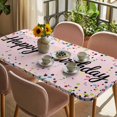 thumbnail image 3 of Happy Birthday Table Cloths for 4 Foot Rectangle Tables, Pink Modern Abstract Art Patio Waterproof Elastic Fitted Tablecloths, Washable Rectangular Table Cover for Camping, 3 of 8