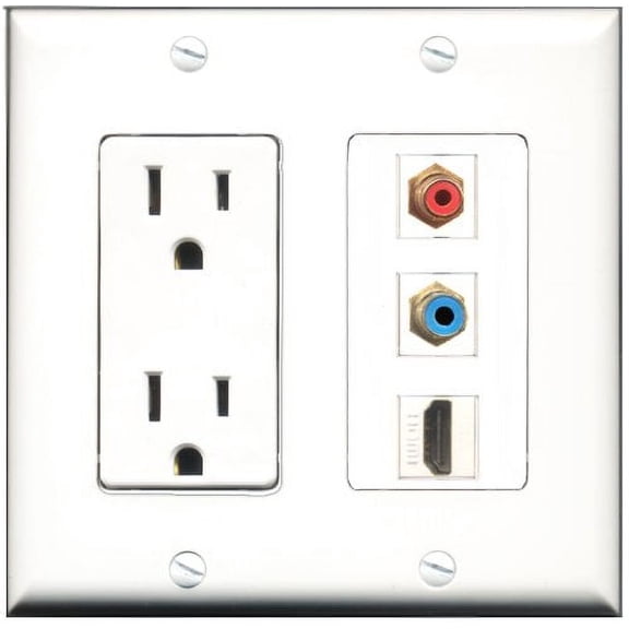 RiteAV - 15 Amp Power Outlet 1 Port HDMI 1 Port RCA Red 1 Port RCA Blue Decorative Wall Plate