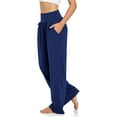thumbnail image 5 of OSOLU Women Yoga High Waist Wide Leg Loose Casual Pants Sports Beach Vacation Comfortable Home Casual Pants Workout Stretchy Running Tummy Control Joggers Bottoms Dark Blue XL, 5 of 6