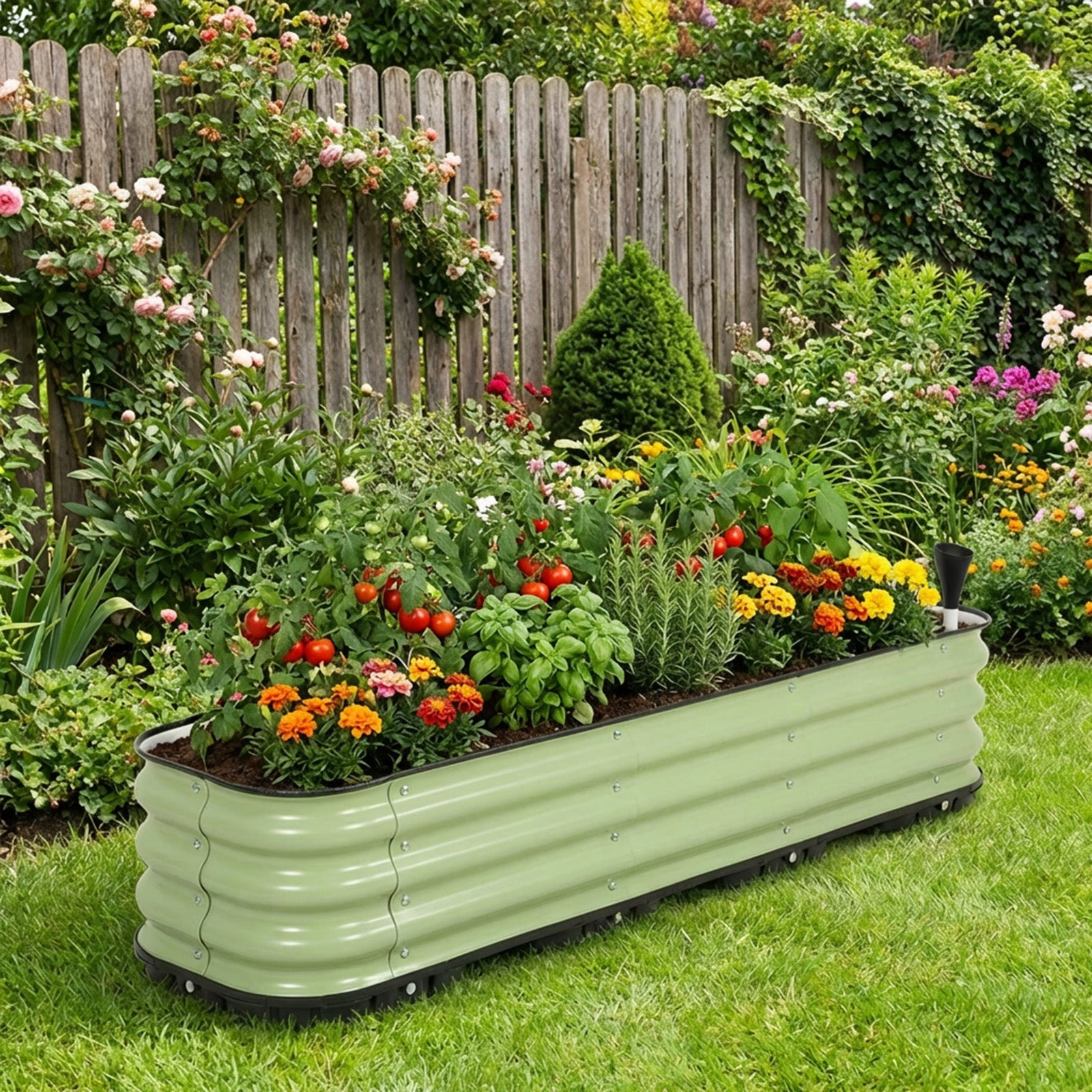 Aoodor 63'' Galvanized Self-Watering Raised Garden Bed with Drainage-Green