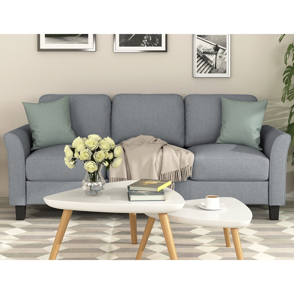 Kadyn Modern 3-Seat Apartment Sofas Couch, Upholstered Sofa with Wood Legs, Futon Sofa for Living Room, Gray
