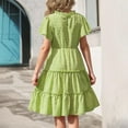 thumbnail image 6 of Mqqzkk Girls Girly Dress Flower Dots Ruffle Short Sleeve Twirly Cute Dresses Tiered Smocked Dress 3-14 Years Old Midi Dress, 6 of 9