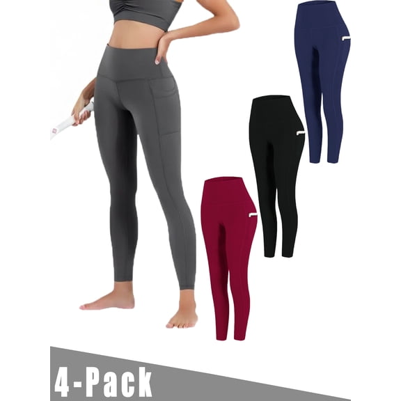 Women’s 4-pack yoga/workout leggings, casual comfortable fit, breathable and highly elastic, tummy control and butt lift, women’s sports fitness yoga leggings