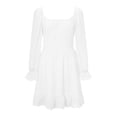 thumbnail image 3 of Gibobby Vestido de manga larga para mujer Vestido de mujer gasa sin espalda cuello cuadrado fiesta playa vestidos sexy(Blanco,XL), 3 of 5