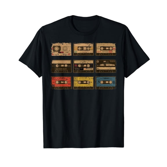 Nine Vintage Cassette Tapes | Cute Old Cartridges Gift Black T-Shirt