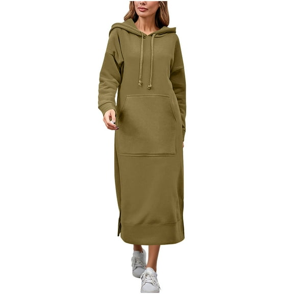 Sweatshirt Dress for Women Long Sleeve Casual Slim Maxi Length Hoodies Dresses with Pockets Trendy 2025 Fall Outfits