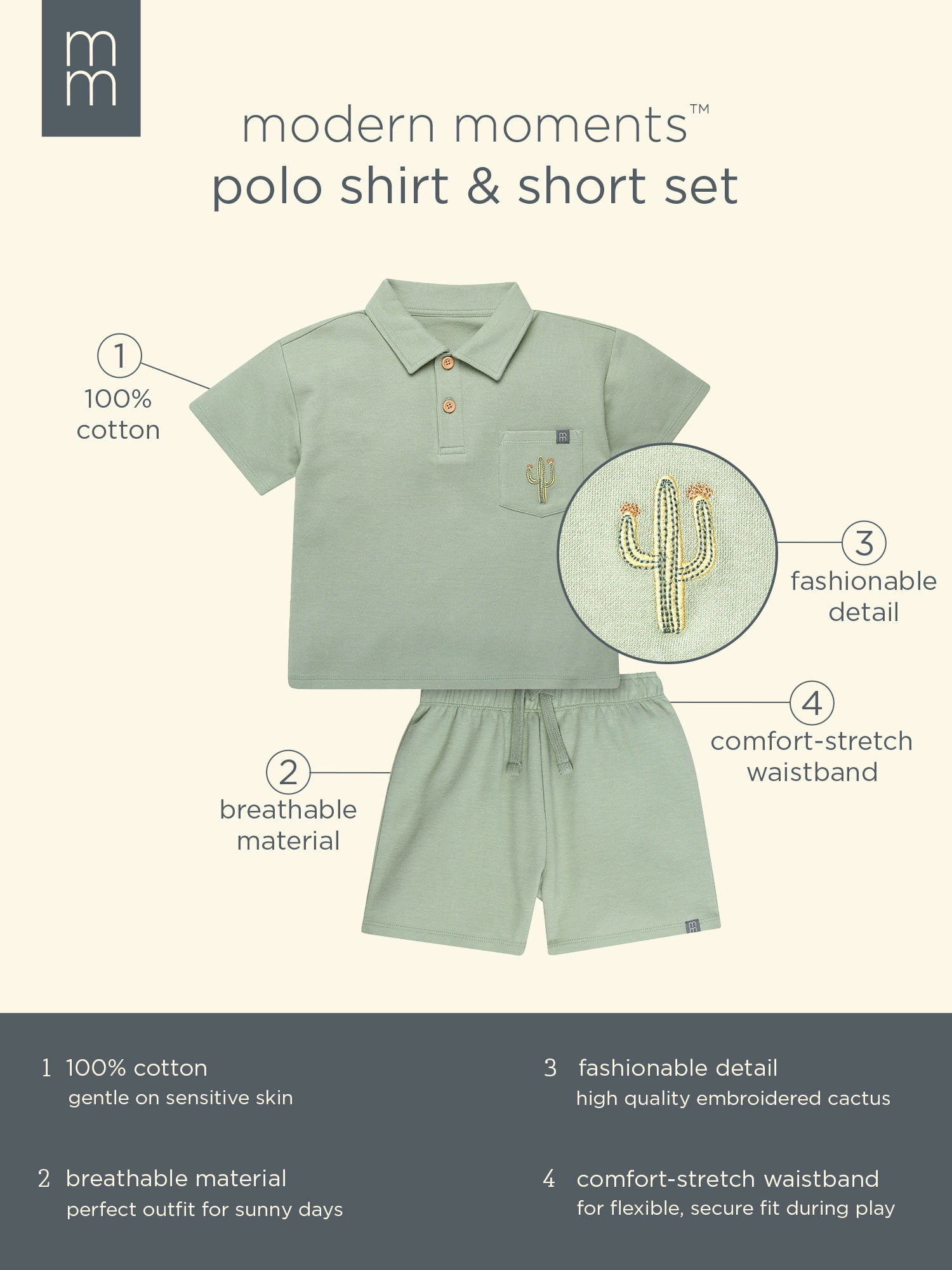 Modern Moments by Gerber Toddler Boy Polo Shirt and Short Outfitt Set, 2-Piece, 12M- 5T