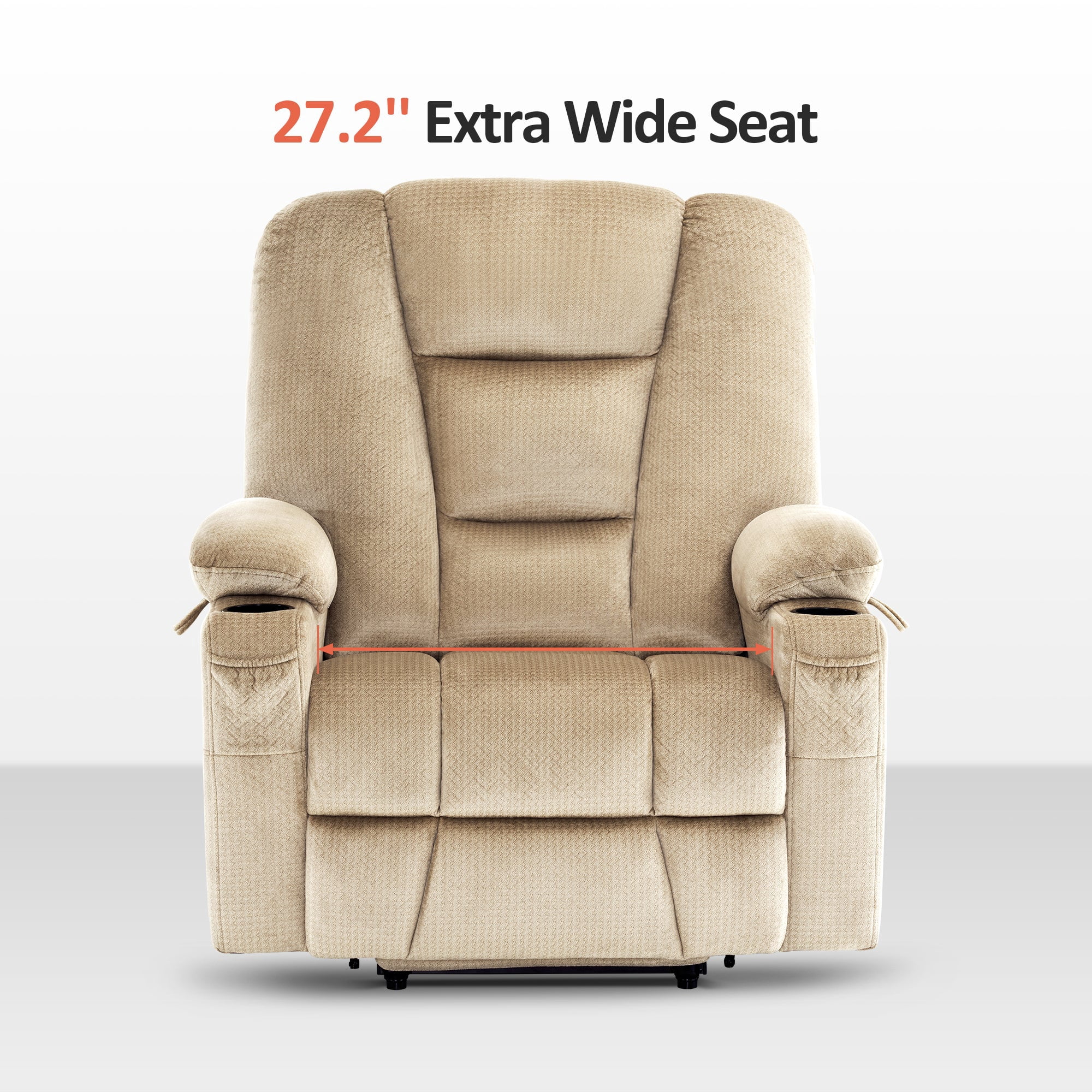 MCombo Oversized Power Lift Recliner Chair with 27.2'' Extra Wide Seat for Big and Tall Elderly People, Fabric R7541 (Beige, Large-Wide)