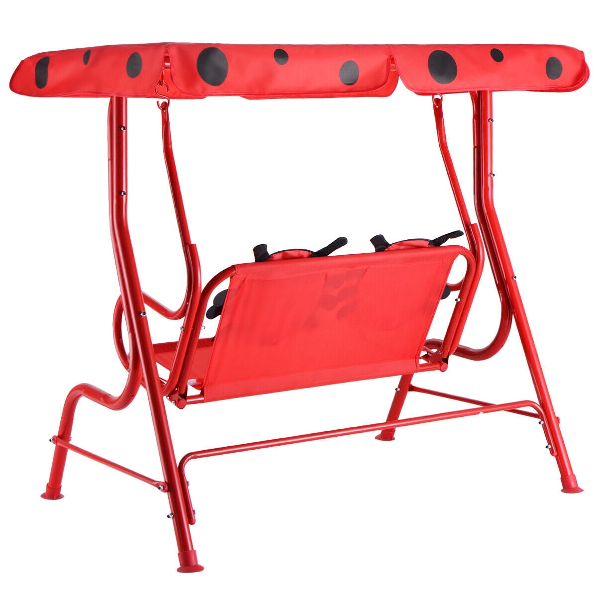 Gymax Red Kids Patio Porch Bench Swing w/ Safety Belt Canopy Outdoor Furniture